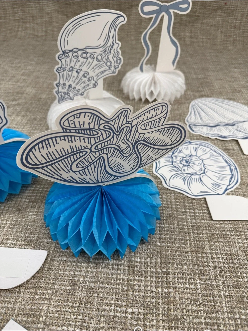 Sea Shell Blue White Table Decorations for Home Party Supplies blue shells bows